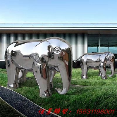 大型金属不锈钢镜面大象雕塑 招财动物摆件